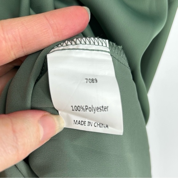 PRETTYGARDEN Green Satin Wrap Tie Waist Mini Dress XL NWT Long Sleeve - Picture 9 of 10